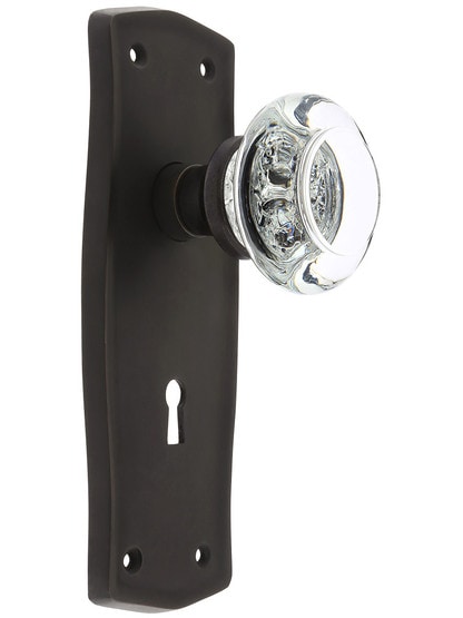 Prairie Plate with Round Clear Crystal Knob with Keyhole in Oil Rubbed Bronze.